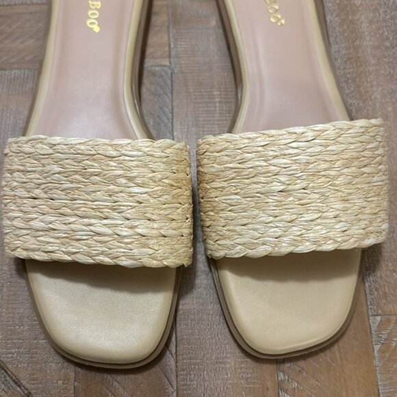 Bamboo The Sunhat Raffia Woven Straw Slide Slip On Nude Natural Sandal - Picture 6 of 8